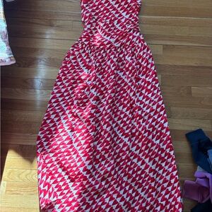 Red and White Patterned Maxi Dress